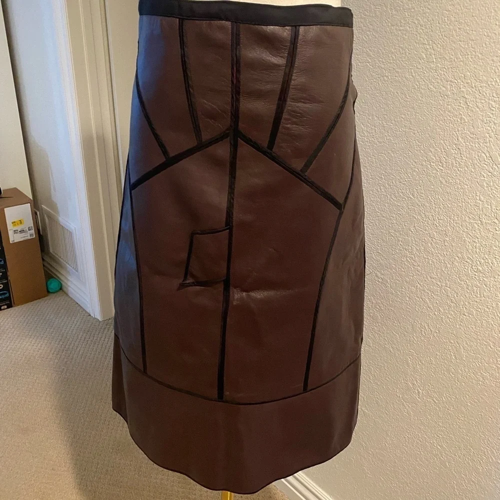 J. Mendel Brown Leather Midi Skirt